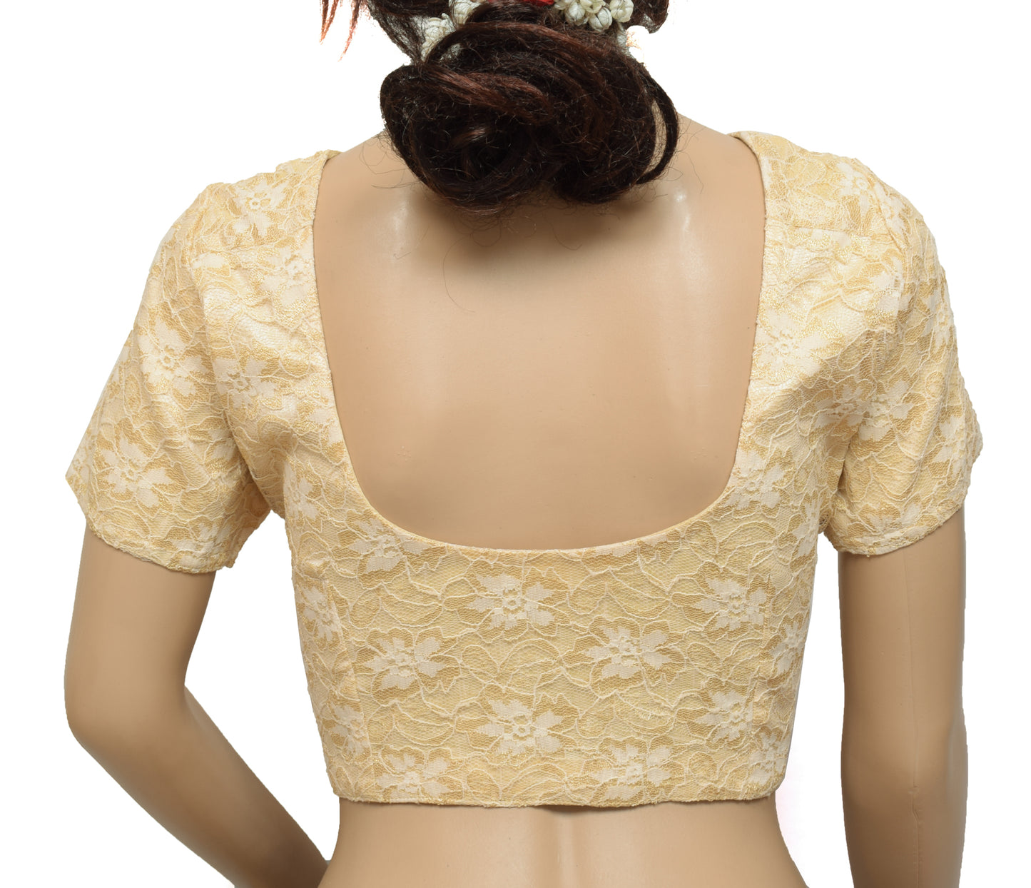 Sushila Vintage Cream Readymade 38" Sari Blouse Net Mesh Woven Designer Top