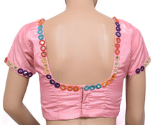 Sushila Vintage Pink Mirror Work Readymade Stitched Sari Blouse Art Silk Top