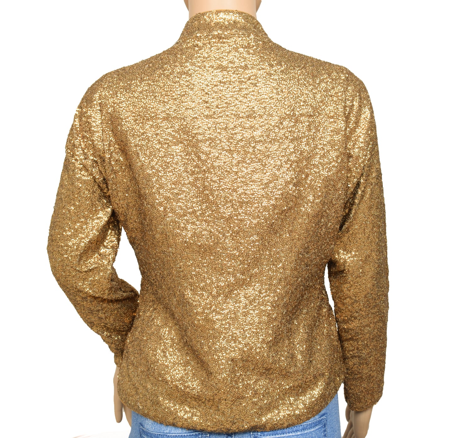 Sushila Vintage Readymade Stitched Golden Sparkling Sequins Designer 32" Jacket Koti