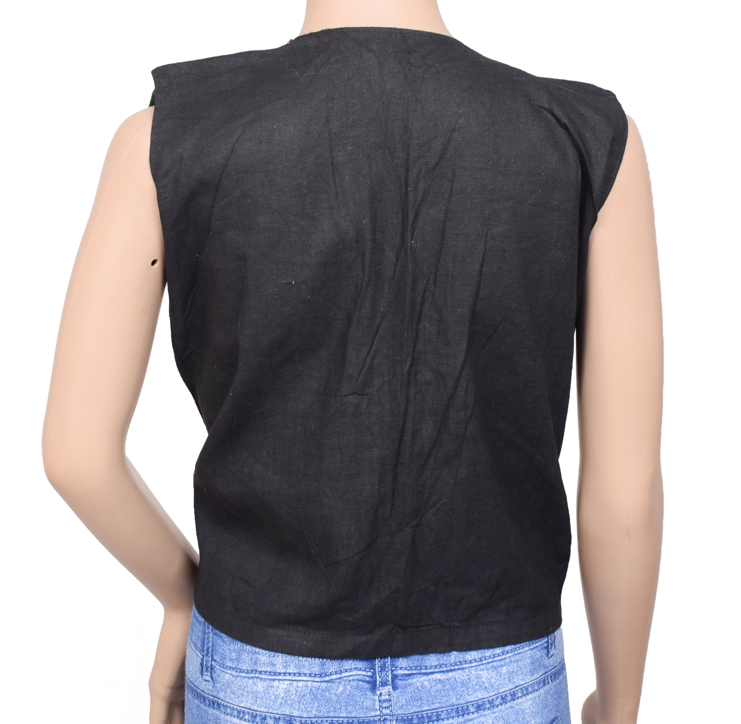 Sushila Vintage Readymade Black Jacket Embroidered Ethnic Wear 36" Women Waistcoat