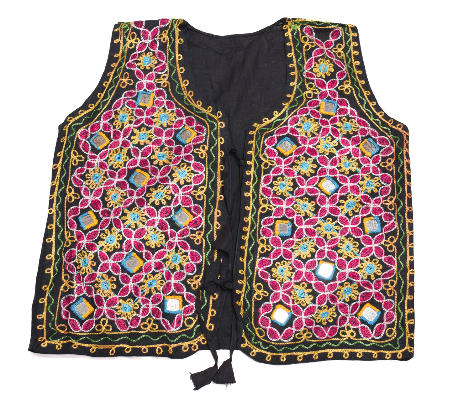 Sushila Vintage Readymade Black Jacket Embroidered Ethnic Wear 36" Women Waistcoat