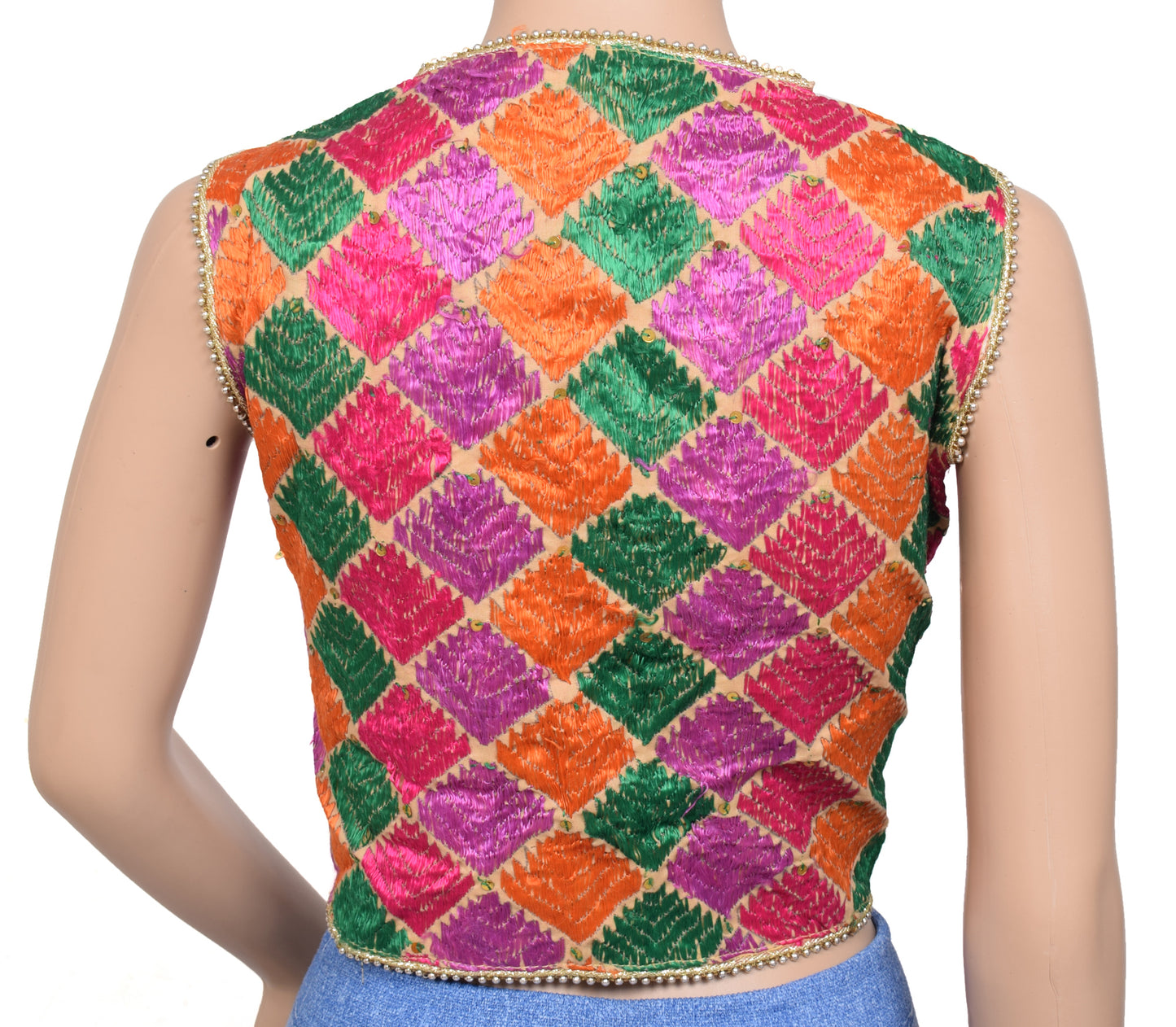 Sushila Vintage Cream Readymade 36" Cotton Waistcoat Embroidered Sari Koti