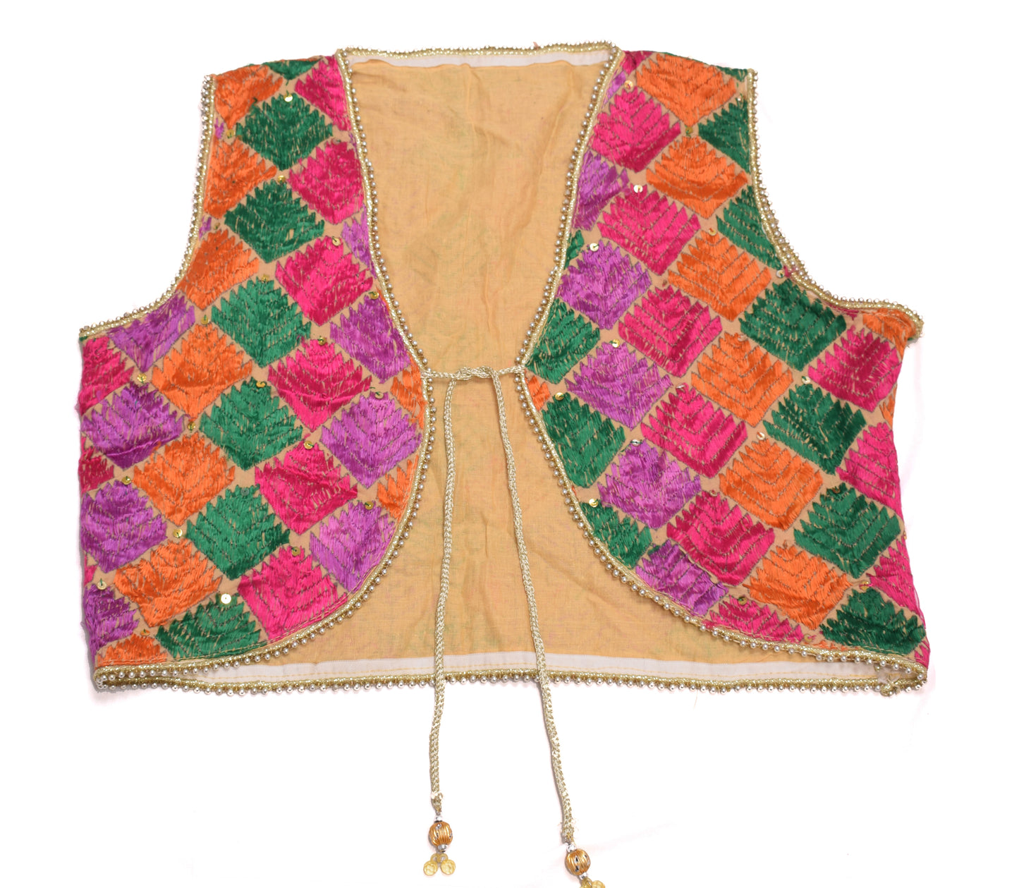 Sushila Vintage Cream Readymade 36" Cotton Waistcoat Embroidered Sari Koti