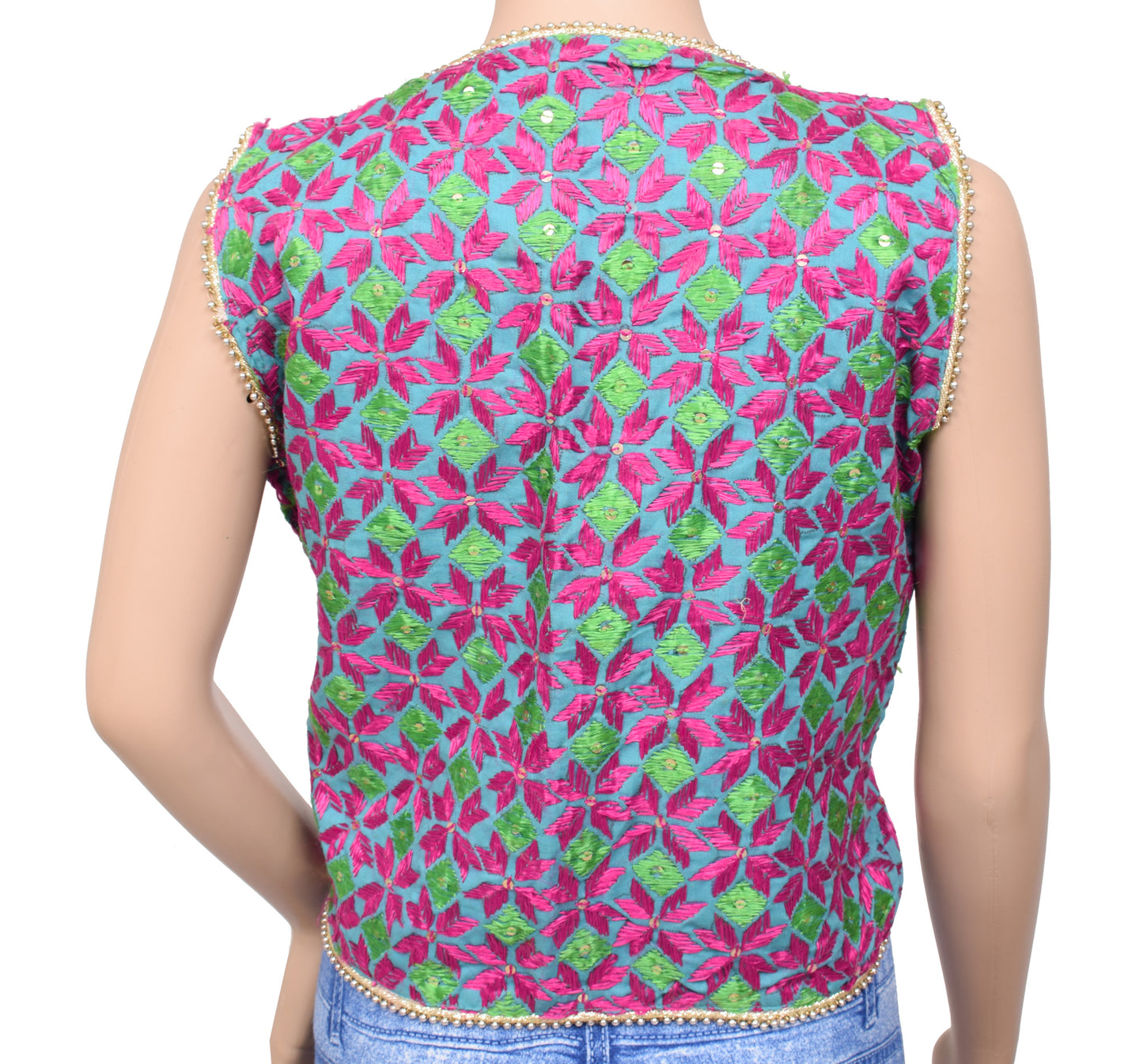Sushila Vintage Readymade Stitched Sari Koti Cotton Embroidered 38" Jacket Waistcoat