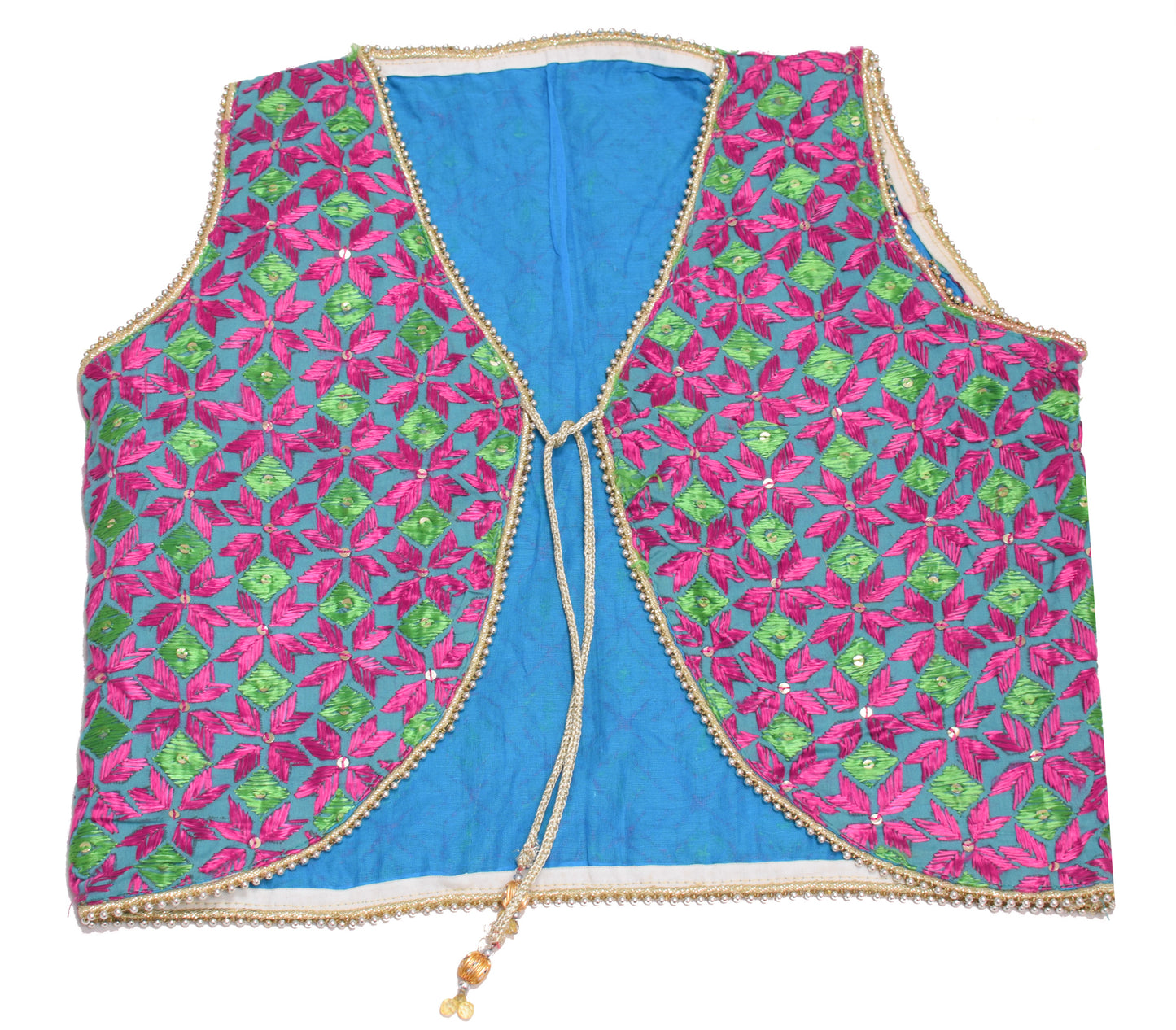 Sushila Vintage Readymade Stitched Sari Koti Cotton Embroidered 38" Jacket Waistcoat