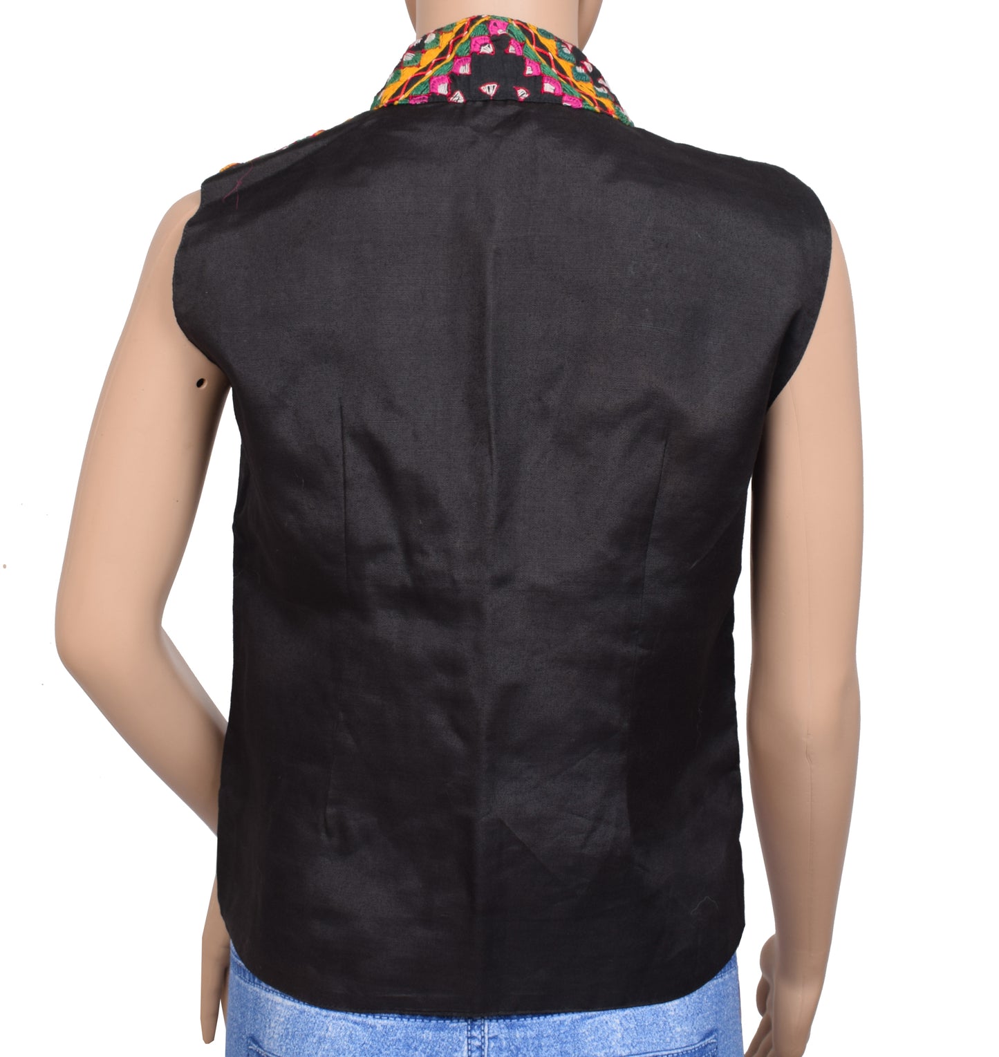 Sushila Vintage Cotton Jacket Traditional Ethnic Wear Embroidery 33" Black Waistcoat