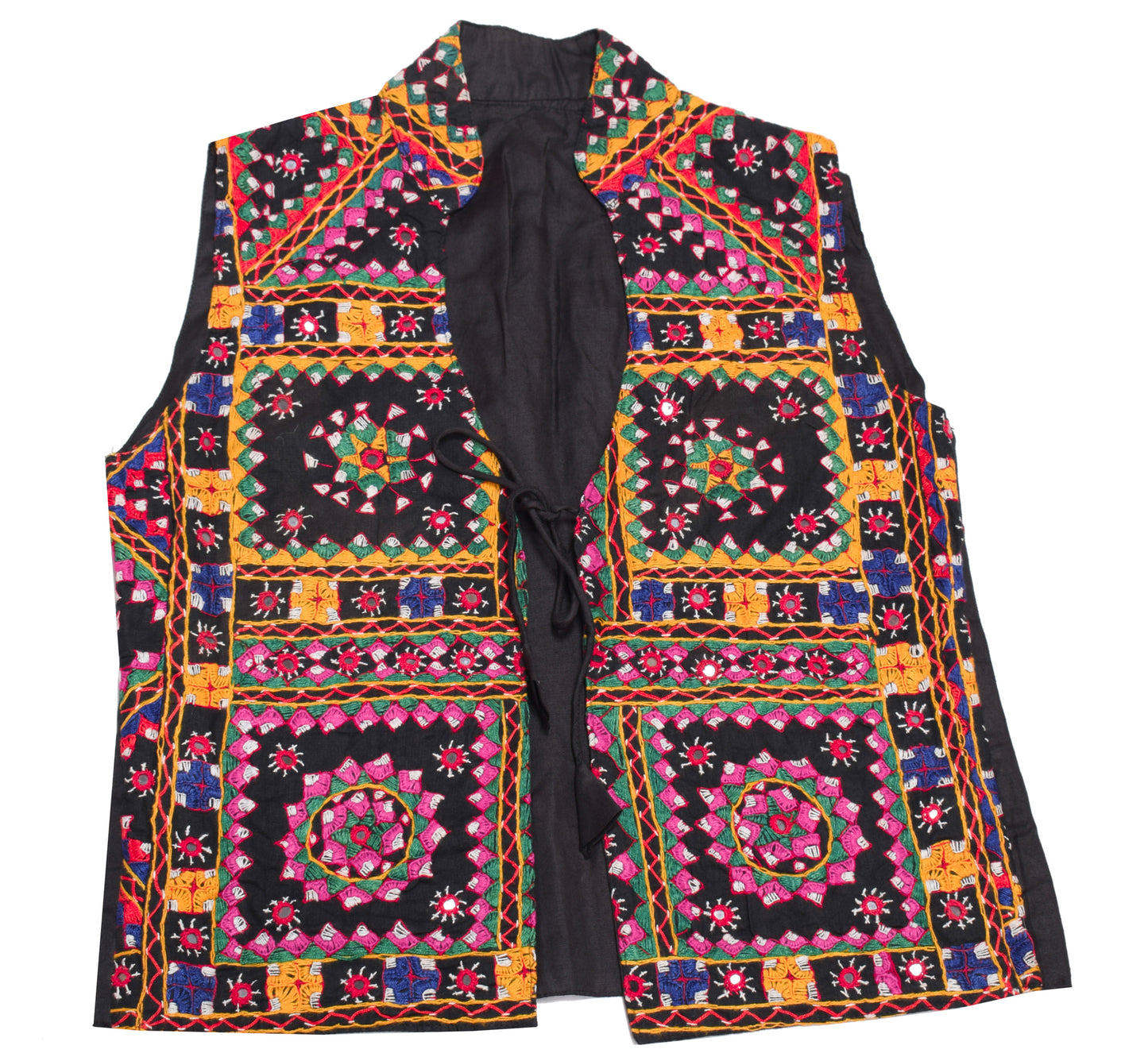 Sushila Vintage Cotton Jacket Traditional Ethnic Wear Embroidery 33" Black Waistcoat
