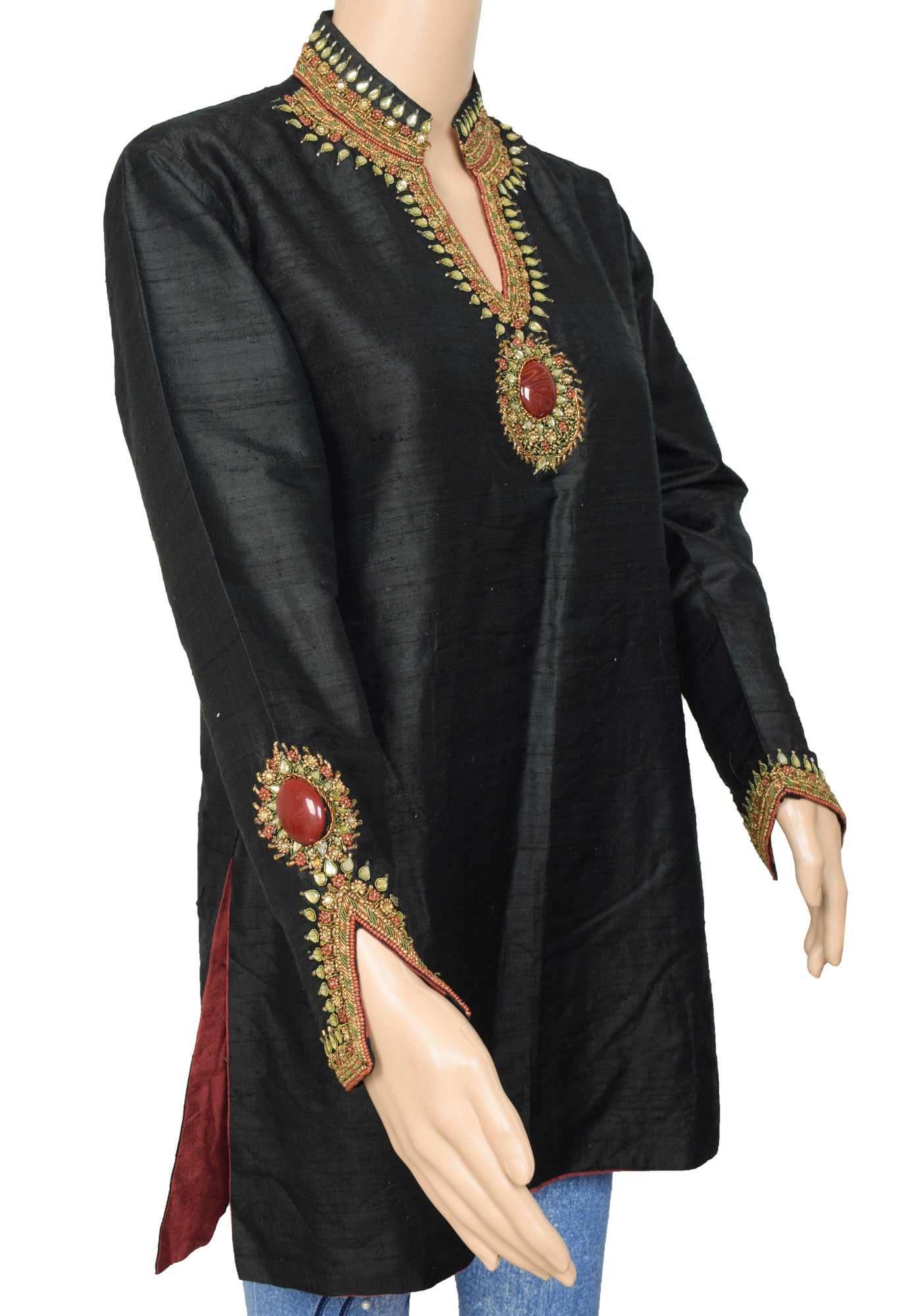 Sushila Vintage Readymade Stitched Art Silk Short Kurti Hand Beaded Designer Top