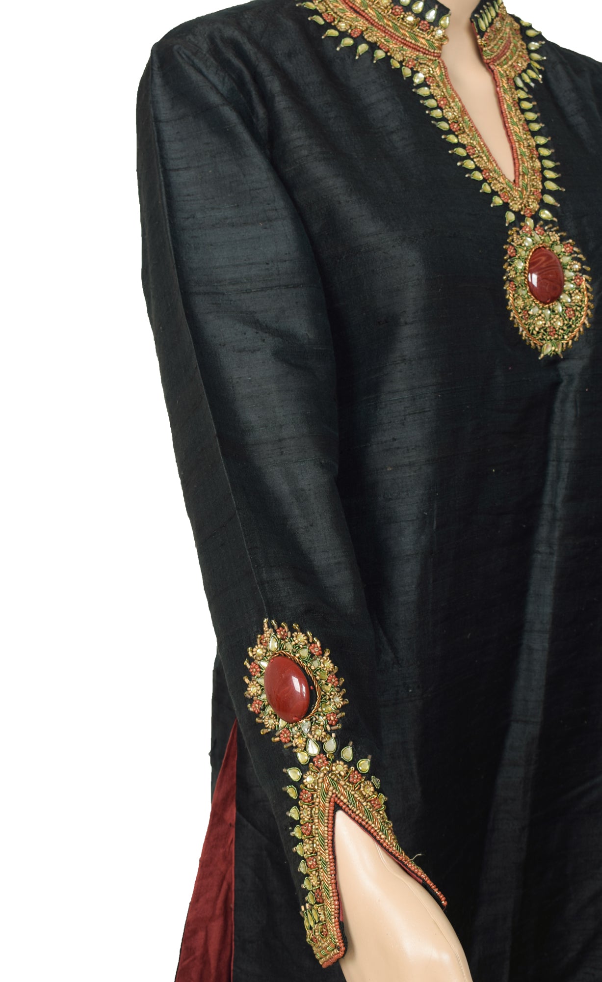 Sushila Vintage Readymade Stitched Art Silk Short Kurti Hand Beaded Designer Top