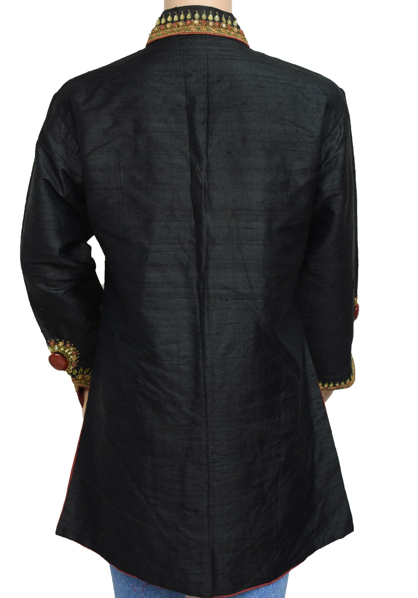 Sushila Vintage Readymade Stitched Art Silk Short Kurti Hand Beaded Designer Top
