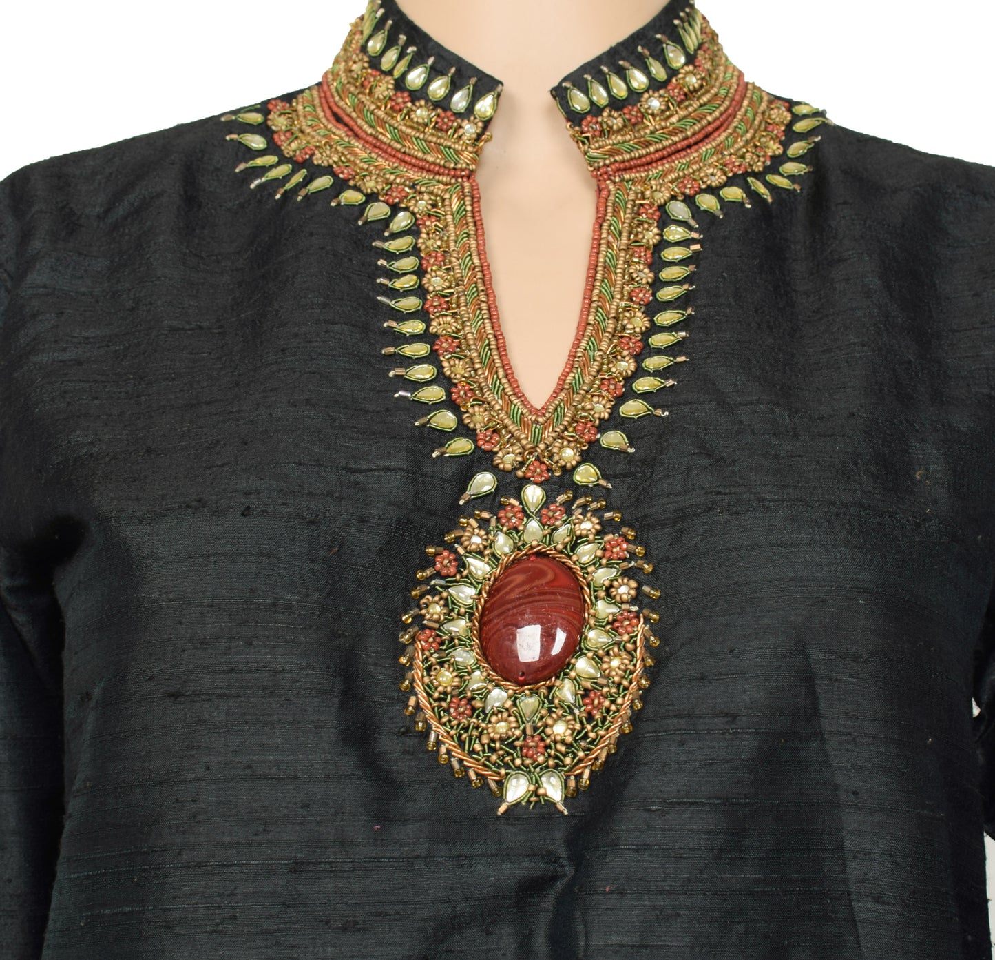 Sushila Vintage Readymade Stitched Art Silk Short Kurti Hand Beaded Designer Top