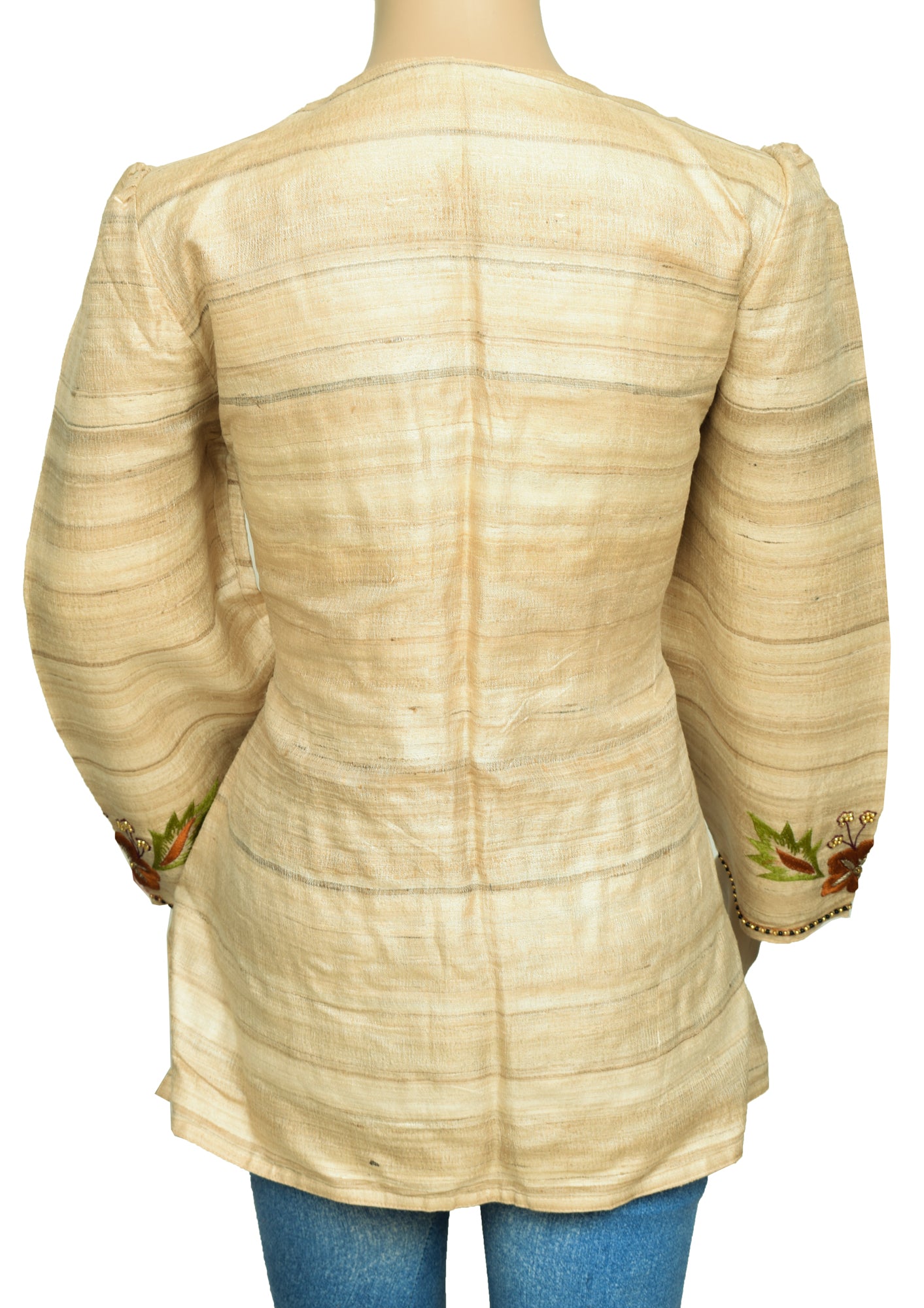 Sushila Vintage Readymade 40" Top Beige Pure Khadi Hand Beaded Short Kurti