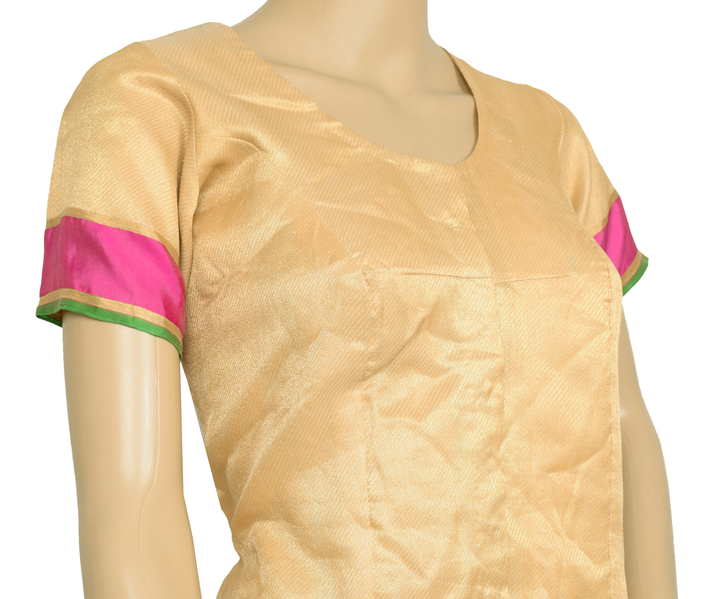 Sushila Vintage Beige Readymade 40" Sari Blouse Silk Woven Designer Choli