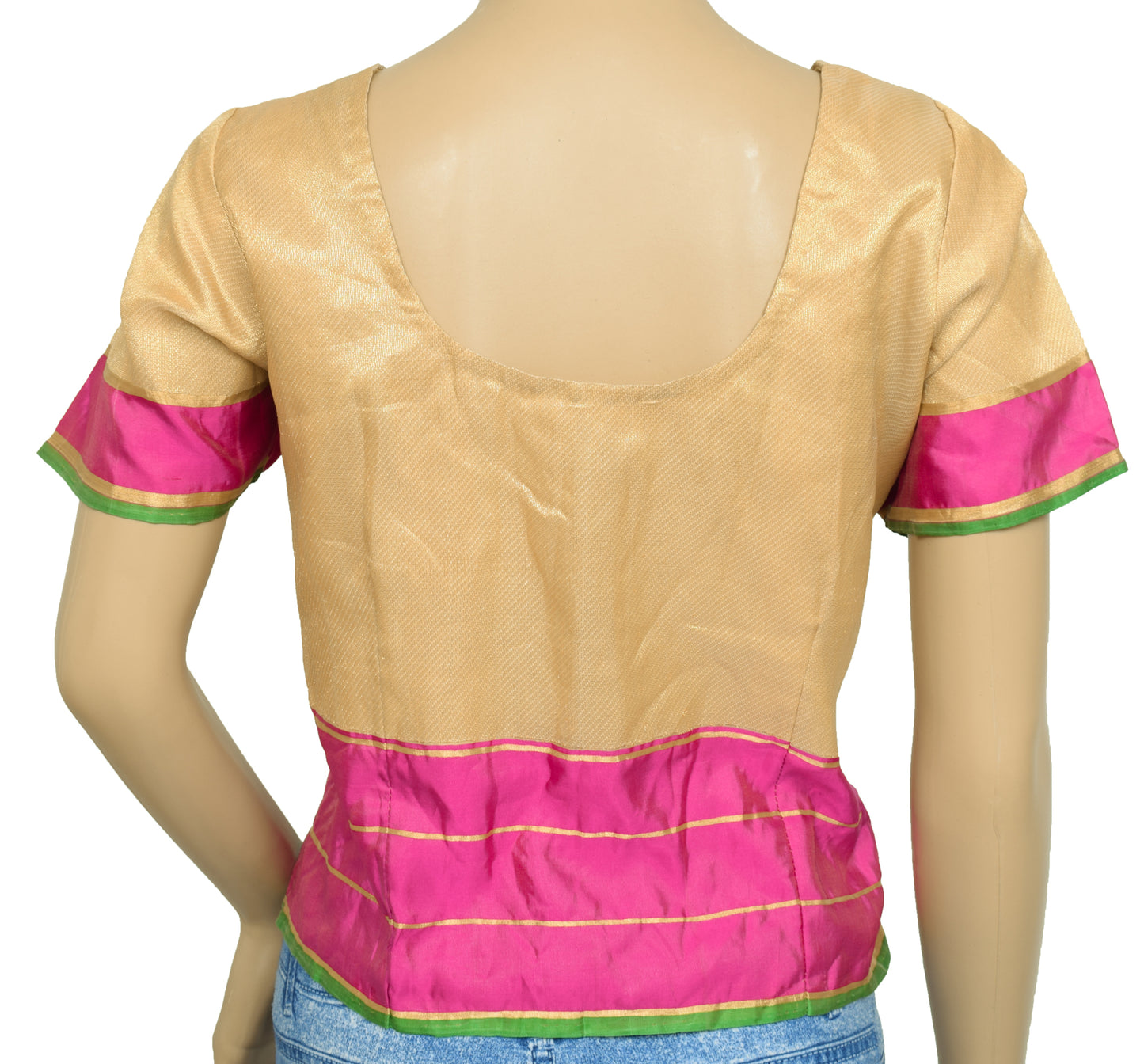 Sushila Vintage Beige Readymade 40" Sari Blouse Silk Woven Designer Choli