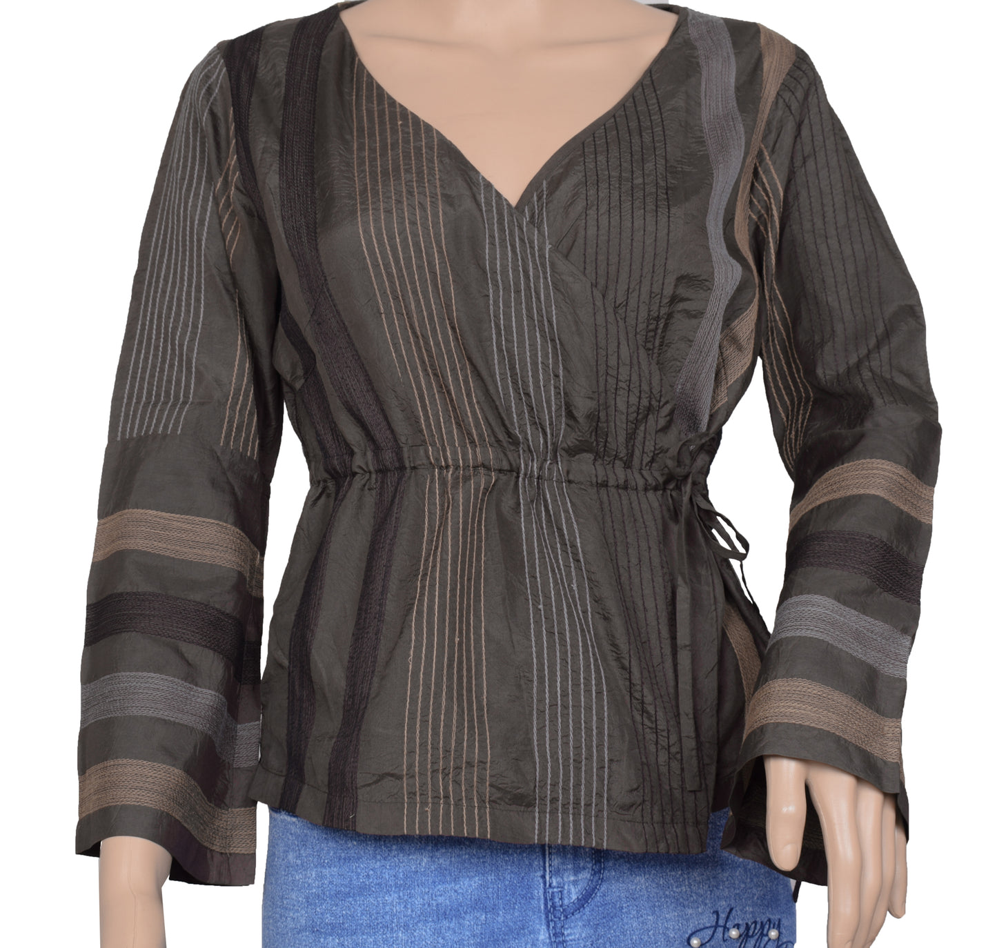Sushila Vintage Branded Readymade 38" Embroidery Designer Woman's Silk Top