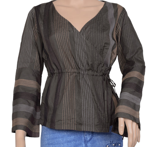 Sushila Vintage Branded Readymade 38" Embroidery Designer Woman's Silk Top