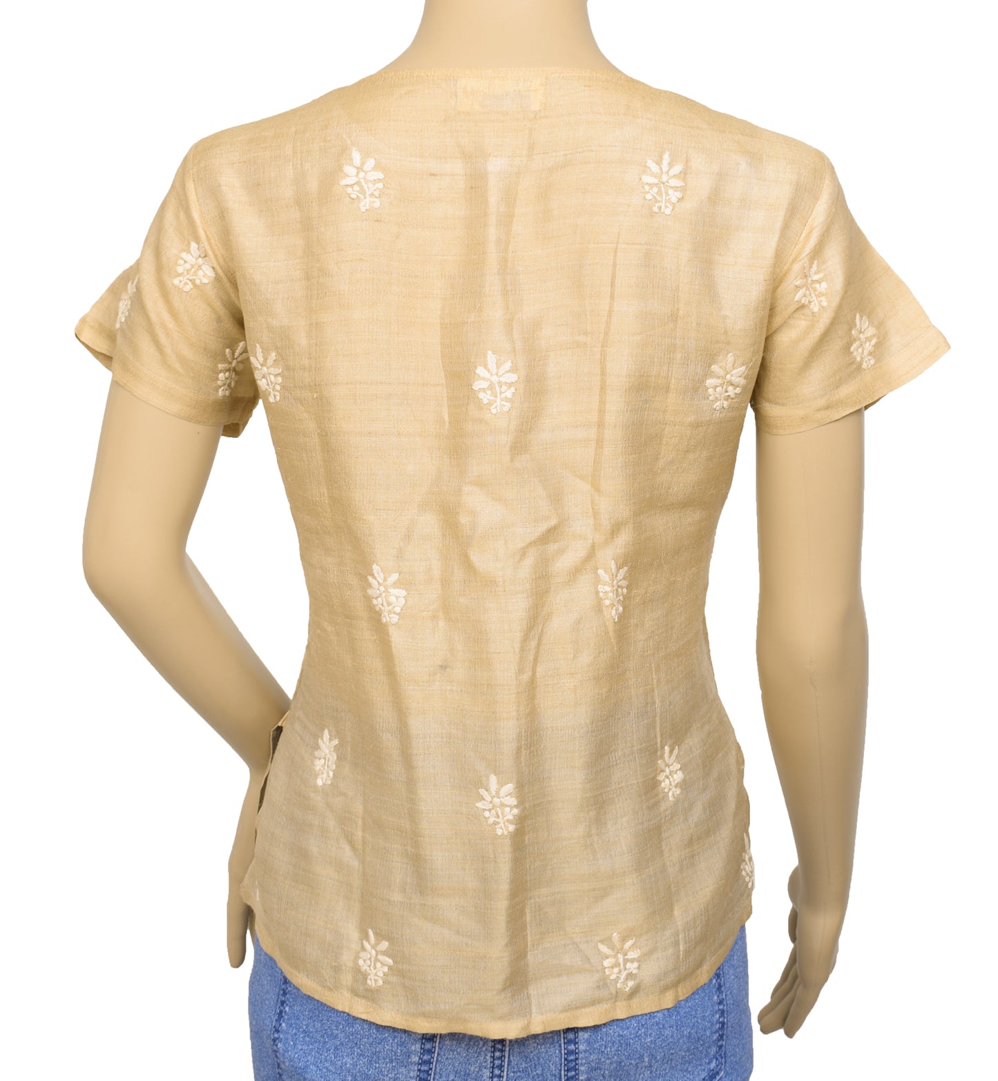 Sushila Vintage Branded Women Brown Chikankari Embroidered Silk Stitched 38" Top