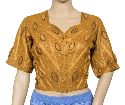 Sushila Vintage Readymade 36" Mustard Sari Blouse Embroidered Designer Top
