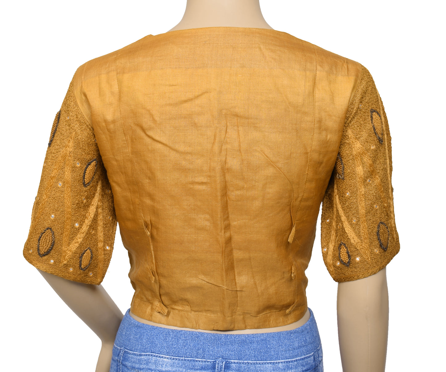 Sushila Vintage Readymade 36" Mustard Sari Blouse Embroidered Designer Top