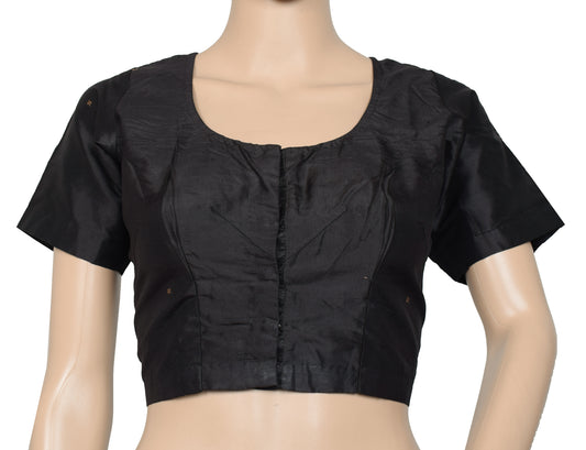 Sushila Vintage Readymade 38" Black Sari Blouse Silk Woven Designer Choli