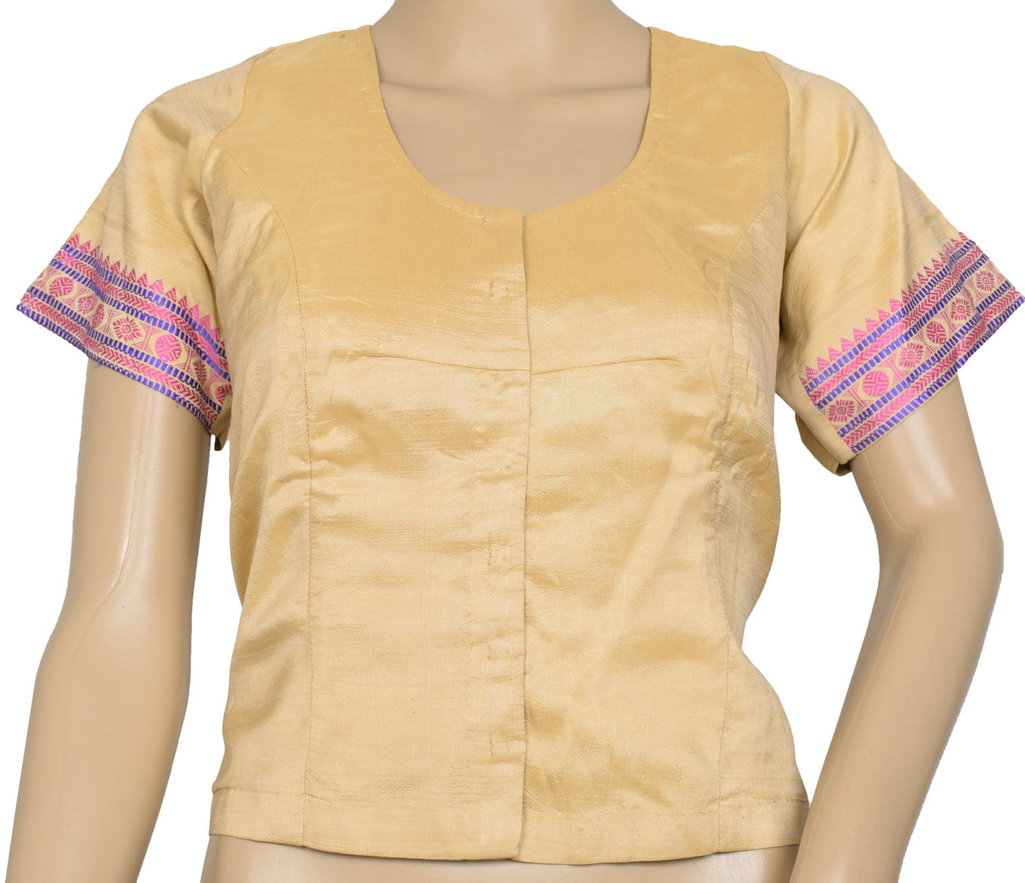 Sushila Vintage Readymade 40" Beige Sari Blouse Silk Woven Designer Choli