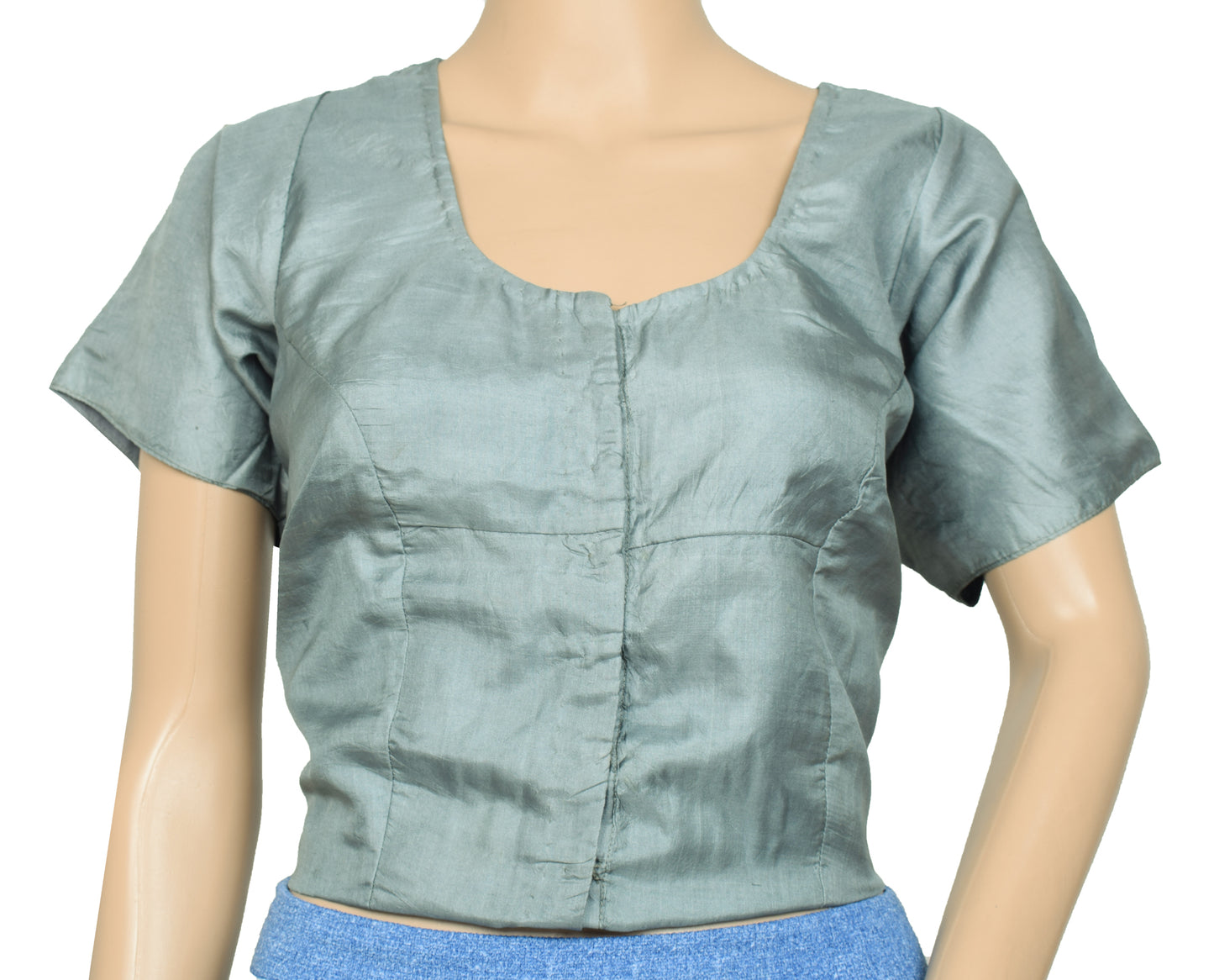 Sushila Vintage Gray Indian Readymade Stitched Sari Blouse 100% Pure Silk Choli