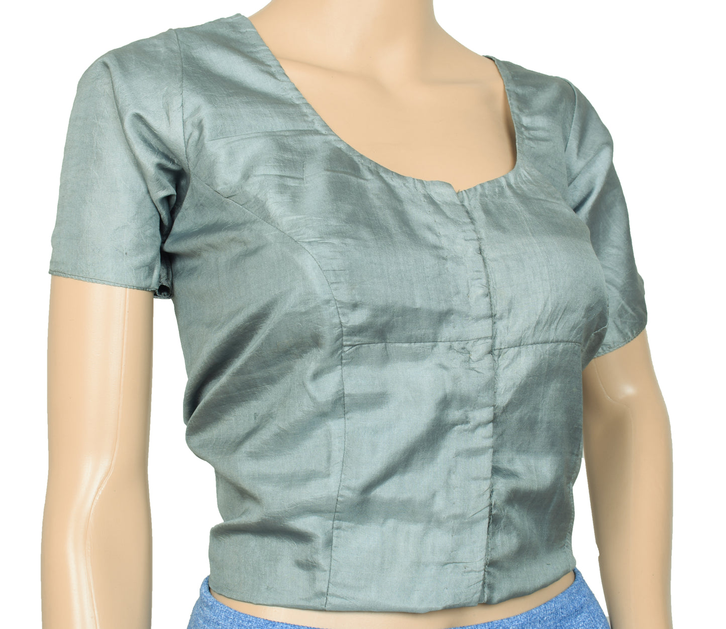 Sushila Vintage Gray Indian Readymade Stitched Sari Blouse 100% Pure Silk Choli