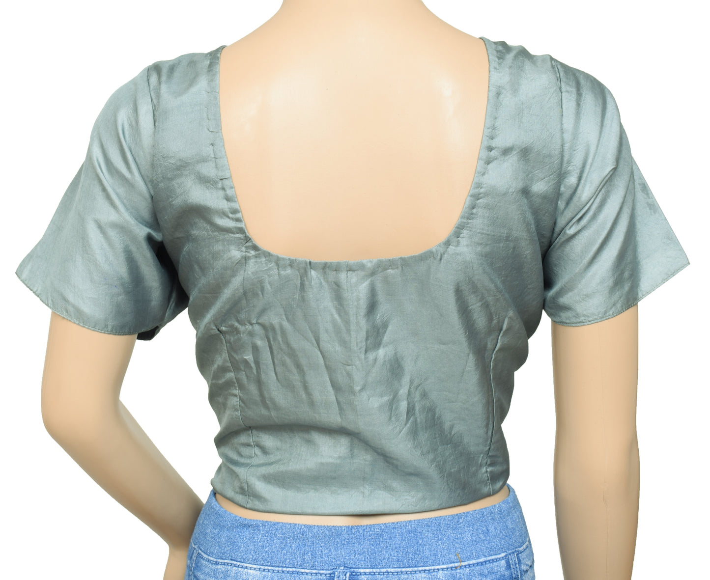 Sushila Vintage Gray Indian Readymade Stitched Sari Blouse 100% Pure Silk Choli