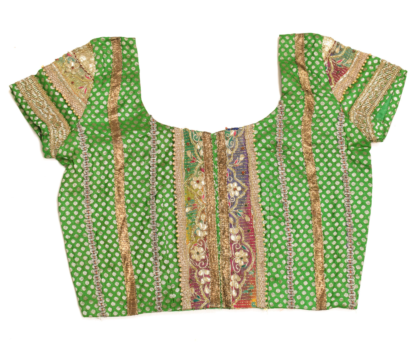 Sushila Vintage Readymade 30" Sari Blouse Silk Green Woven Designer Choli