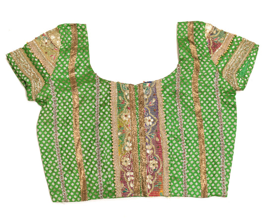 Sushila Vintage Readymade 30" Sari Blouse Silk Green Woven Designer Choli
