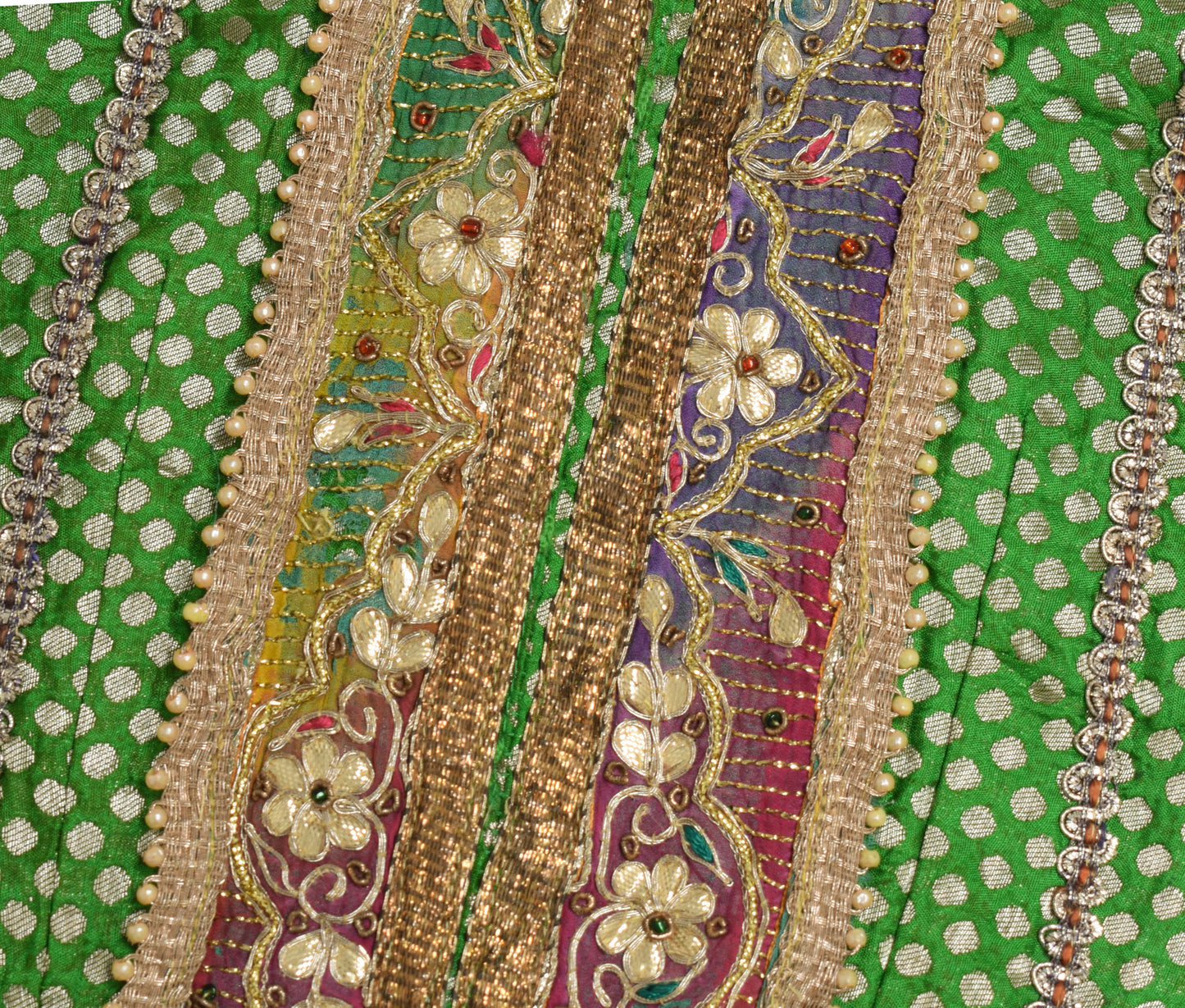 Sushila Vintage Readymade 30" Sari Blouse Silk Green Woven Designer Choli