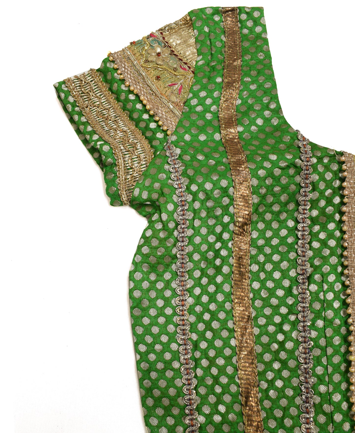 Sushila Vintage Readymade 30" Sari Blouse Silk Green Woven Designer Choli