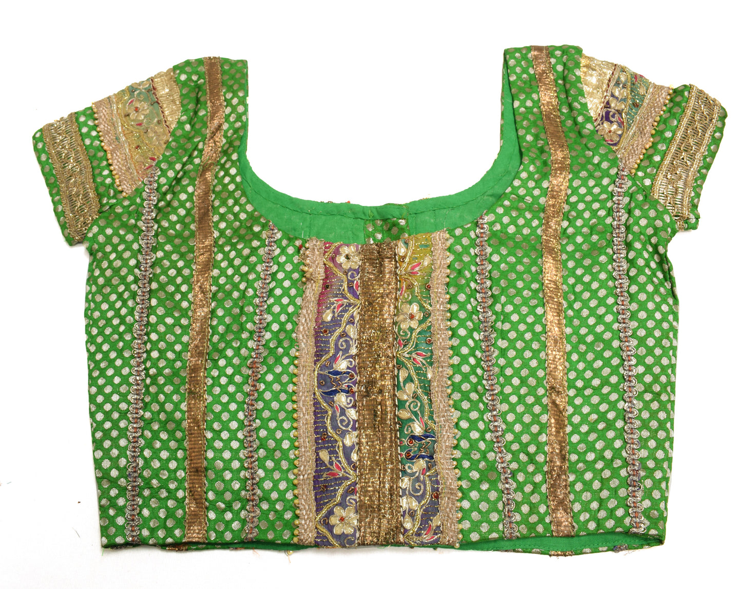 Sushila Vintage Readymade 30" Sari Blouse Silk Green Woven Designer Choli