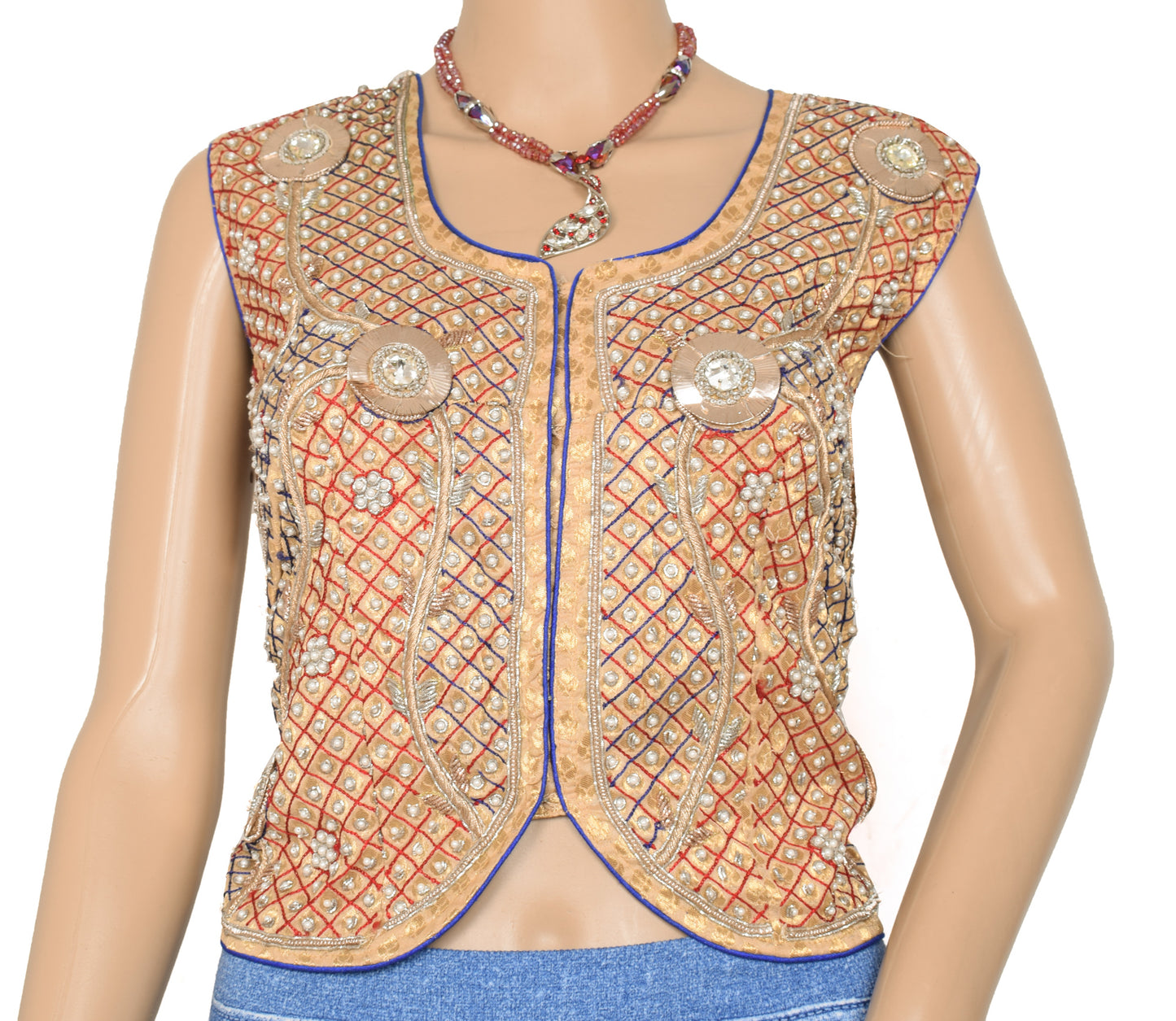 Sushila Vintage Readymade 48" Sari Cotton Silk Designer Women's Waist Coat