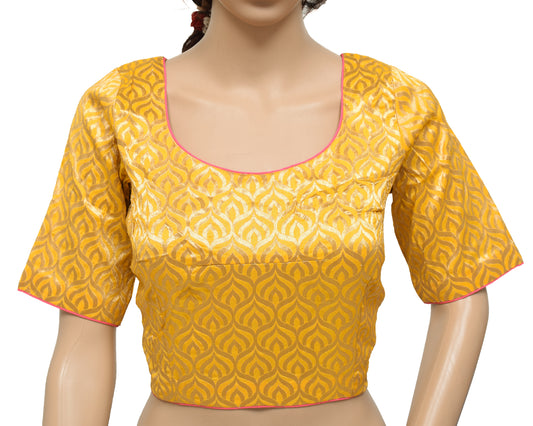 Sushila Vintage Readymade 36" Sari Blouse Silk Yellow Woven Designer Choli