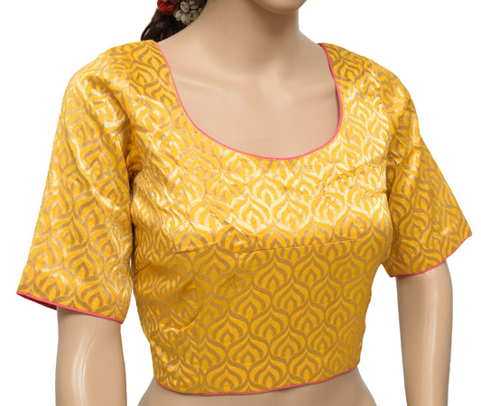 Sushila Vintage Readymade 36" Sari Blouse Silk Yellow Woven Designer Choli