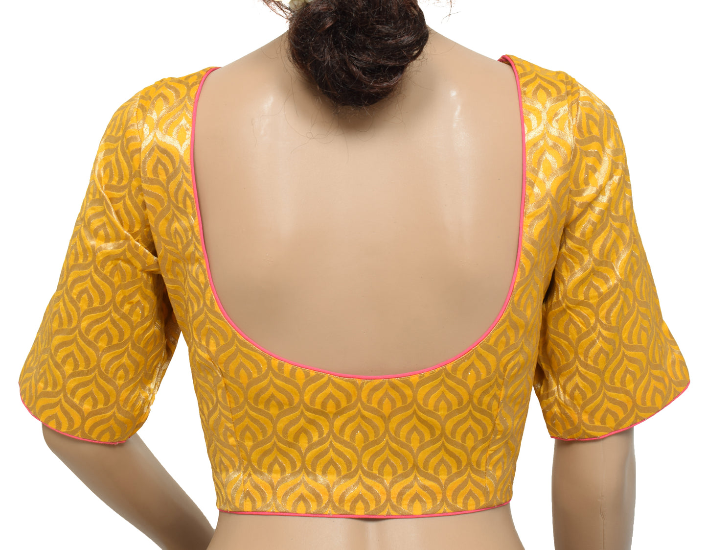 Sushila Vintage Readymade 36" Sari Blouse Silk Yellow Woven Designer Choli