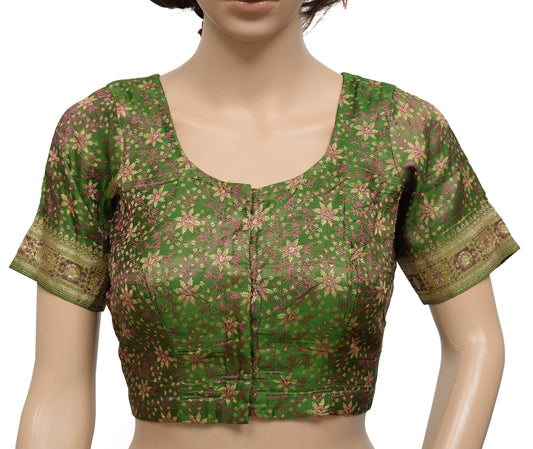 Sushila Vintage Readymade 34" Banarasi Sari Blouse Silk Green Woven Choli