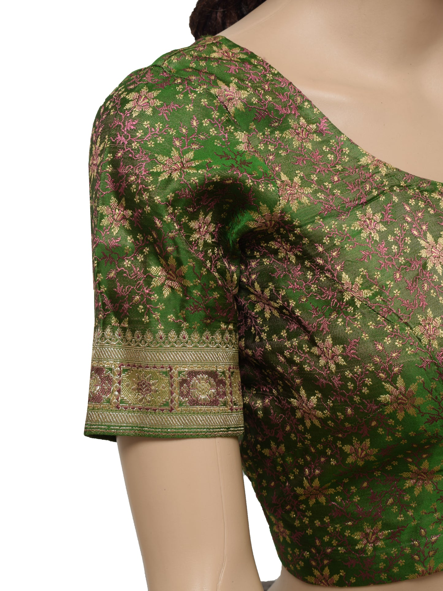 Sushila Vintage Readymade 34" Banarasi Sari Blouse Silk Green Woven Choli