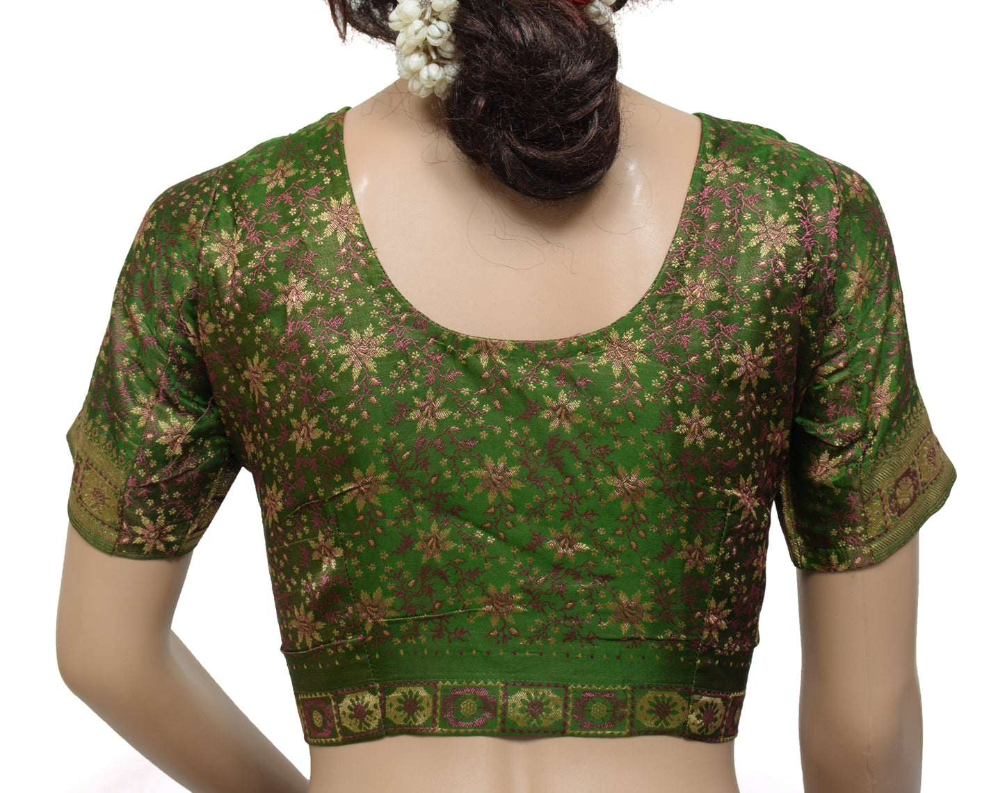 Sushila Vintage Readymade 34" Banarasi Sari Blouse Silk Green Woven Choli