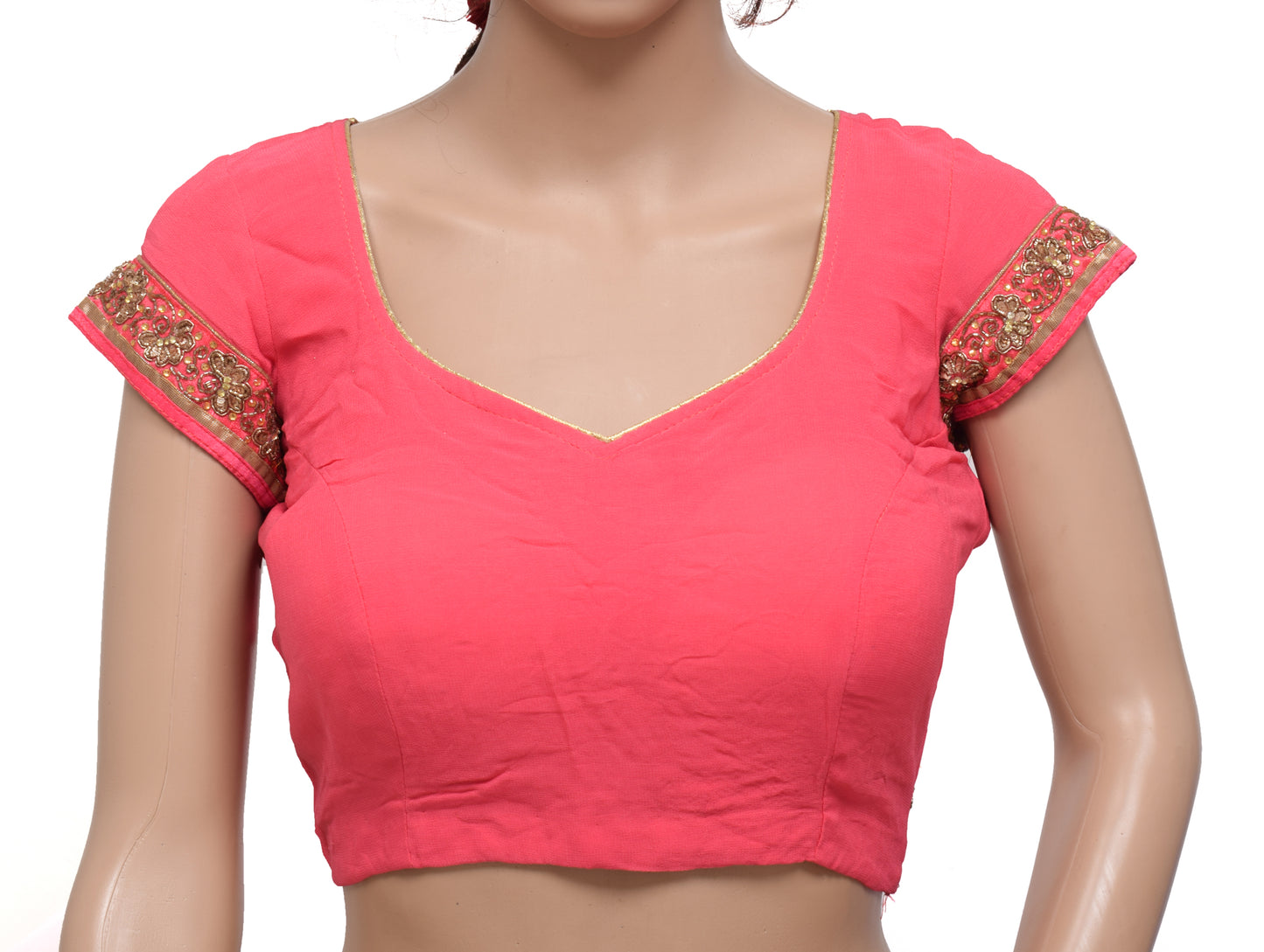 Sushila Vintage Readymade 36" Sari Blouse Georgette Pink Designer Choli