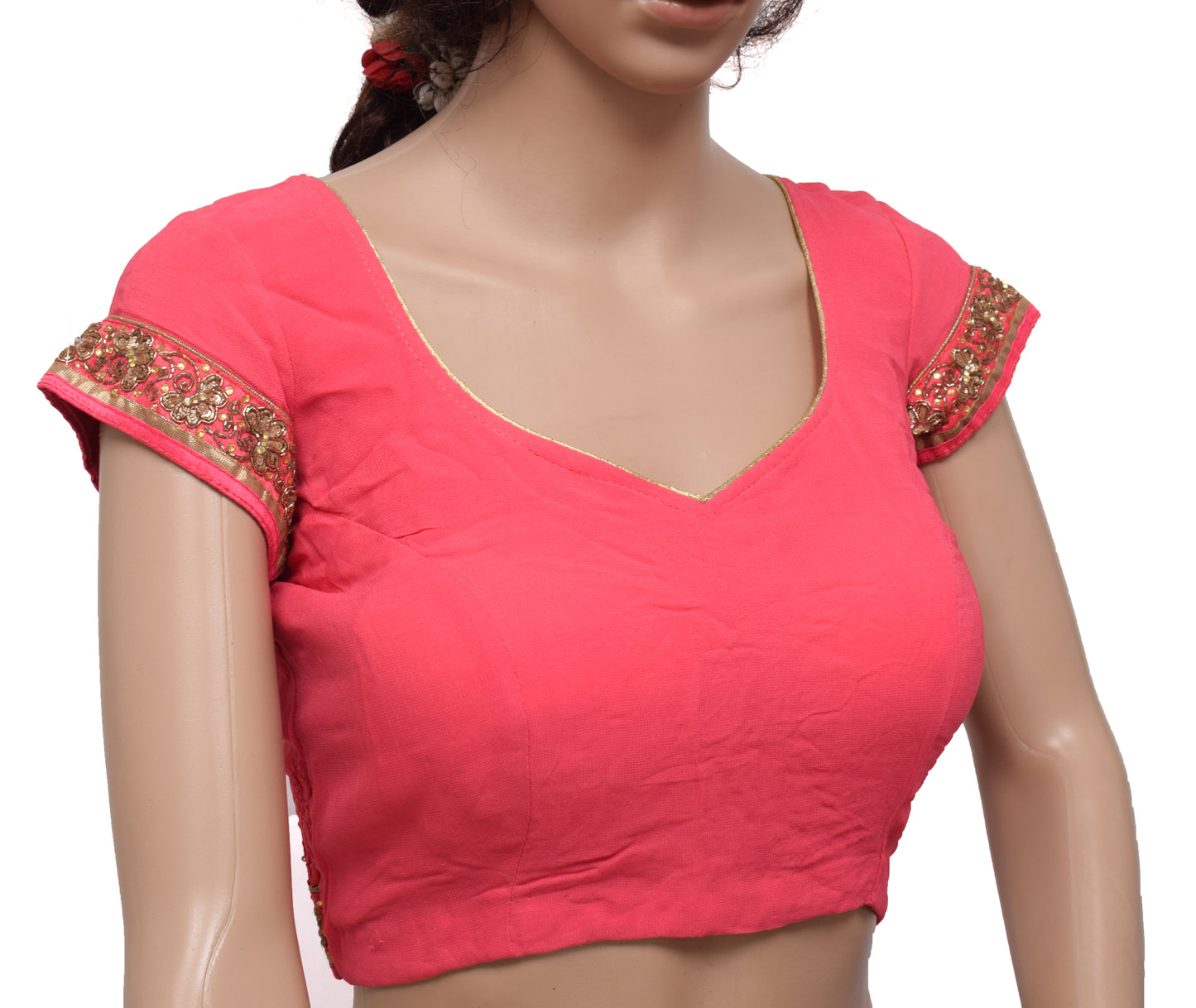 Sushila Vintage Readymade 36" Sari Blouse Georgette Pink Designer Choli
