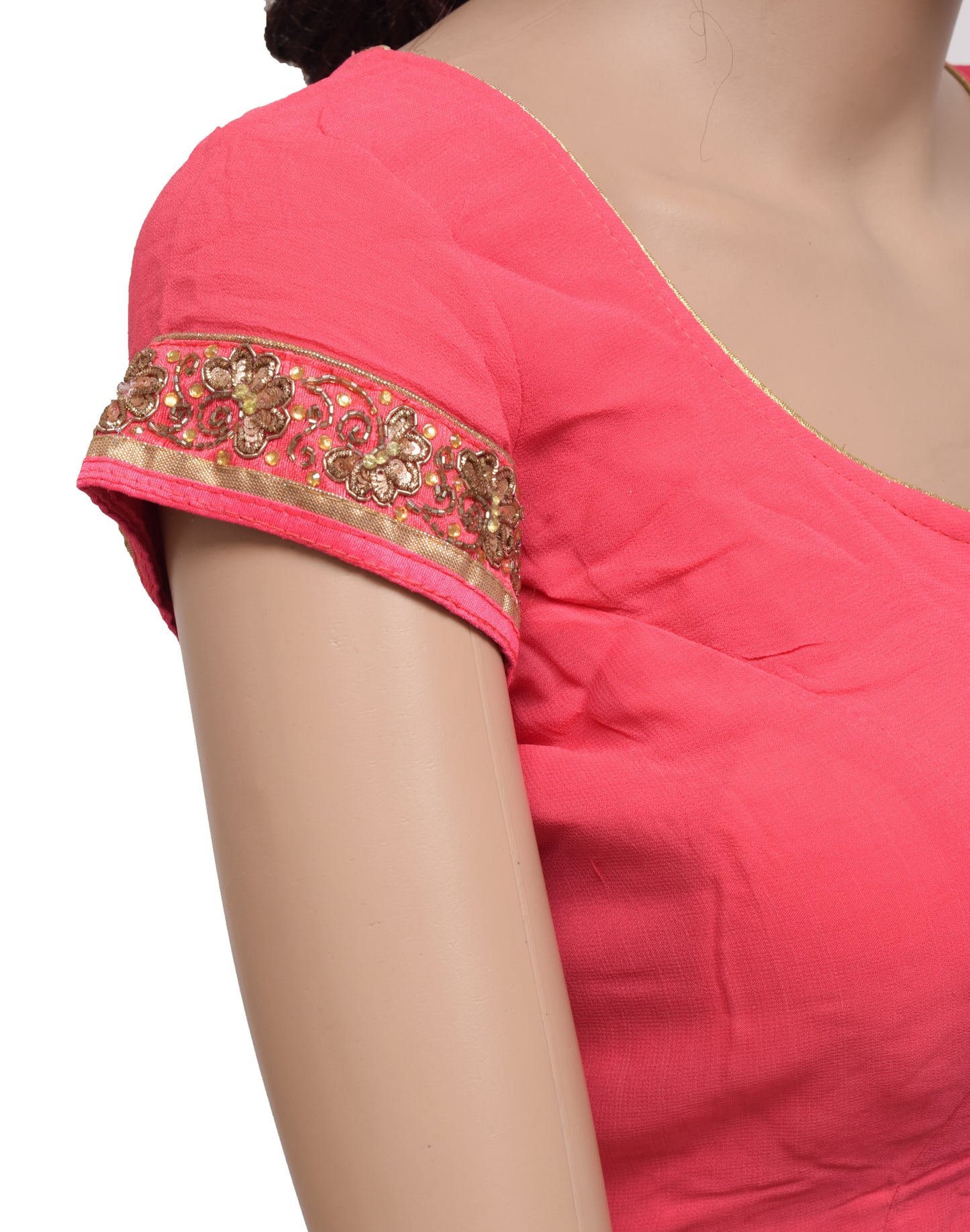 Sushila Vintage Readymade 36" Sari Blouse Georgette Pink Designer Choli