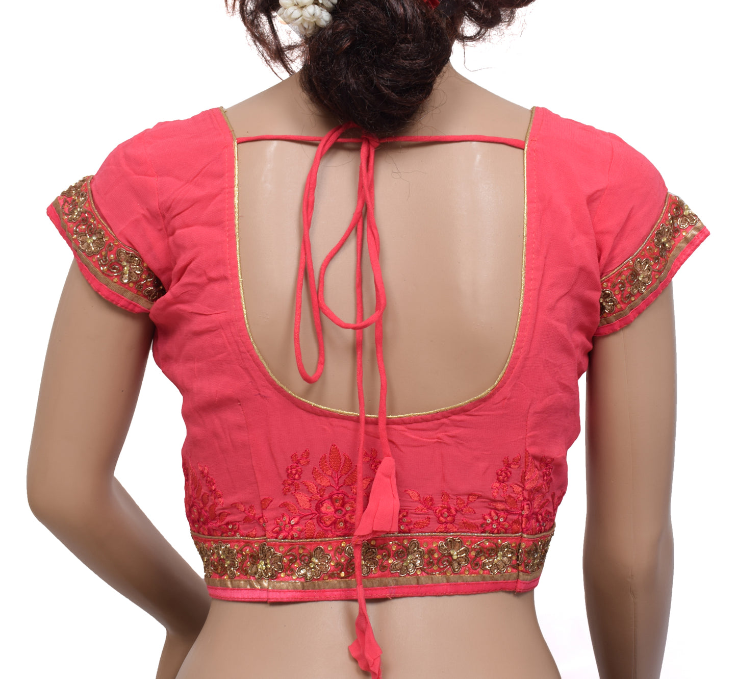 Sushila Vintage Readymade 36" Sari Blouse Georgette Pink Designer Choli