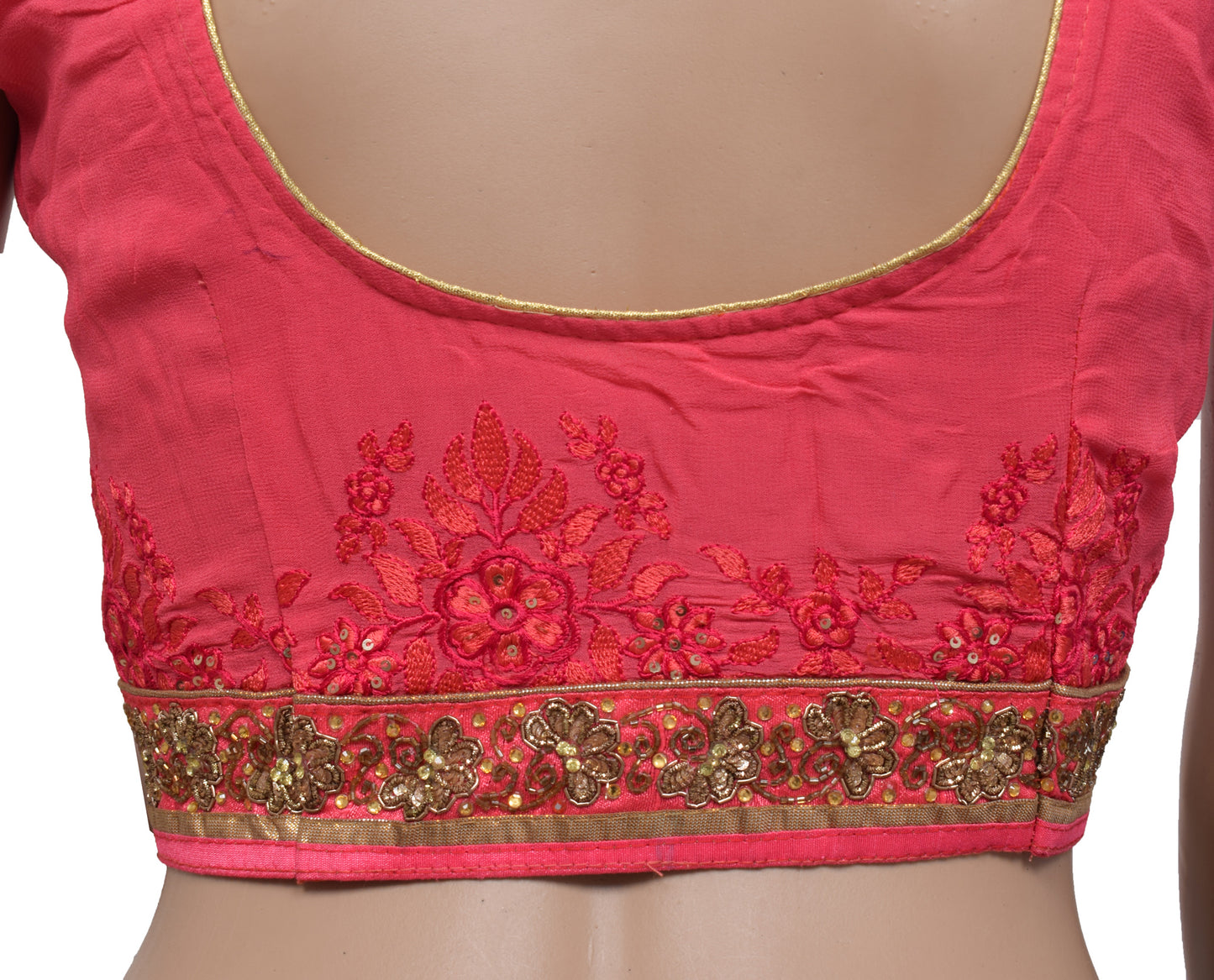 Sushila Vintage Readymade 36" Sari Blouse Georgette Pink Designer Choli