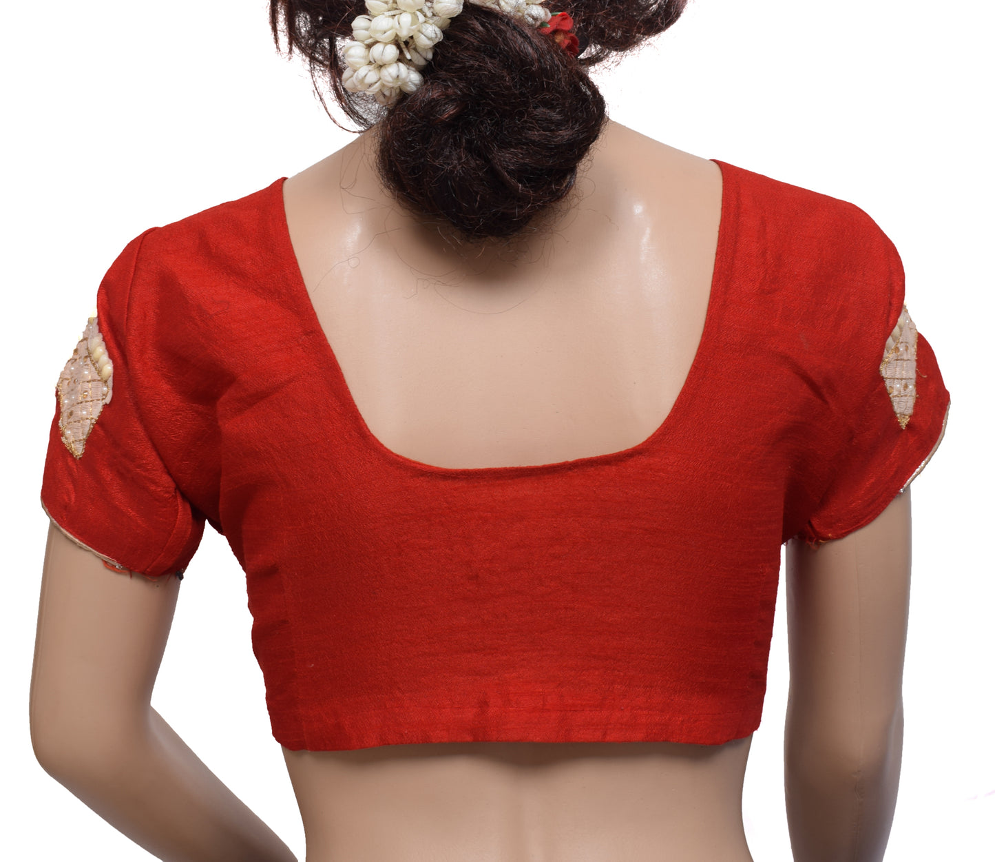 Sushila Vintage Readymade 36" Sari Blouse Red Silk Woven Designer Choli Top