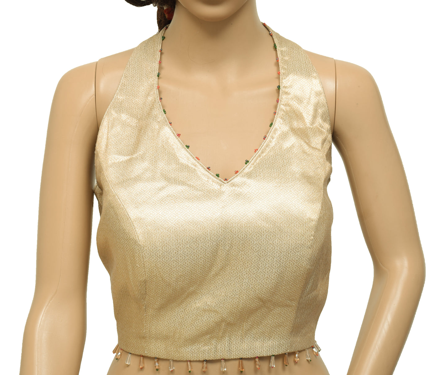Sushila Vintage Readymade 36" Halter Neck Silk Designer Cream Saree Blouse