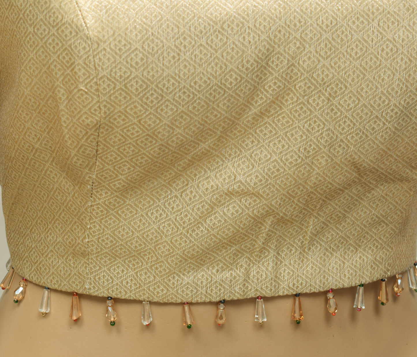 Sushila Vintage Readymade 36" Halter Neck Silk Designer Cream Saree Blouse