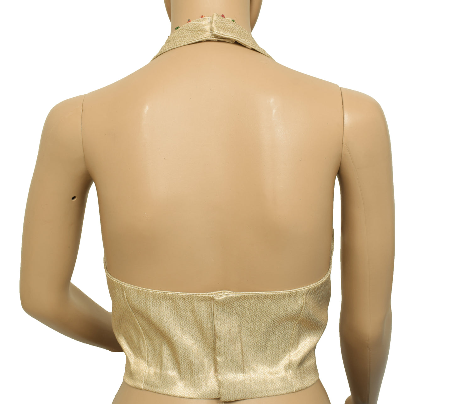 Sushila Vintage Readymade 36" Halter Neck Silk Designer Cream Saree Blouse