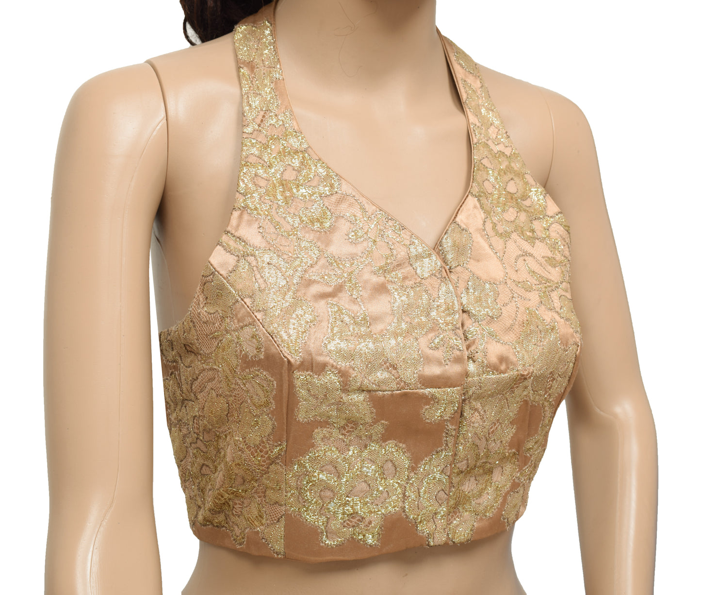 Sushila Vintage Readymade 32" Halter Neck Satin Designer Brown Saree Blouse
